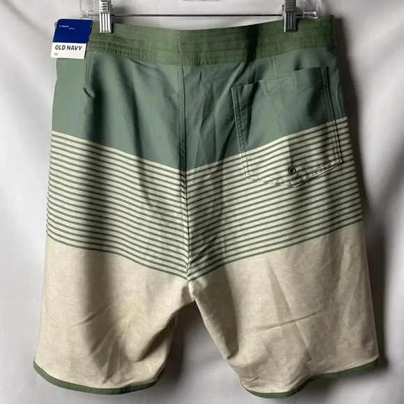 NWT OLD NAVY MENS SIZE 36 SWIM TRUNKS 9” INSEAM OLIVE GREEN TAN STRIPES - Picture 14 of 14